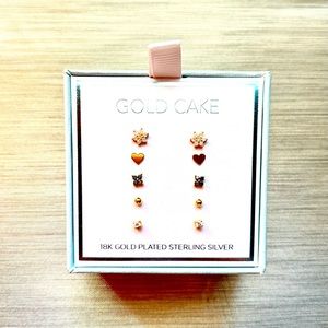 BRAND NEW 5 pairs of Gold Cake gold toned stud earrings ✨✨✨ Box included ❤️
